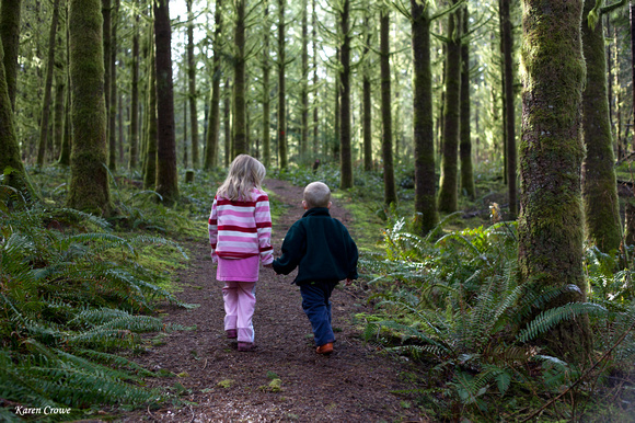 Children Walking Through Forest